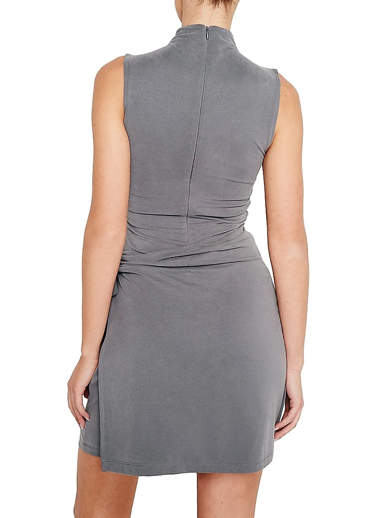 Sandwashed Jersey Wrap Mock Turtleneck Minidress
