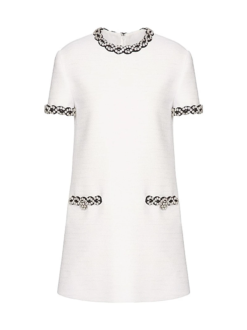 Embroidered Crisp Tweed Short Dress