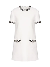 Embroidered Crisp Tweed Short Dress