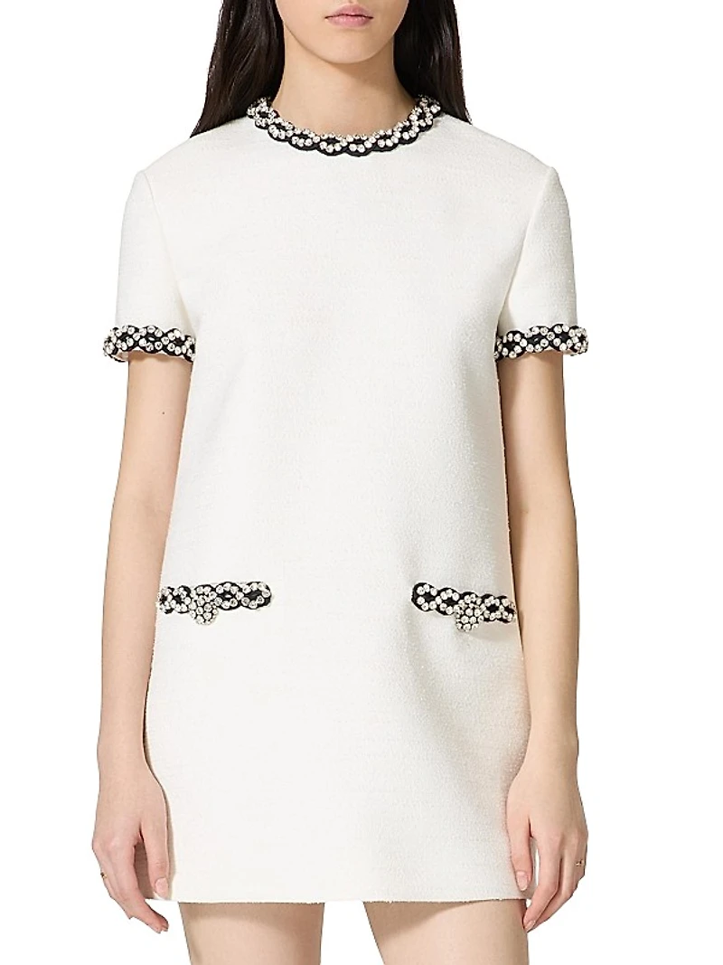 Embroidered Crisp Tweed Short Dress