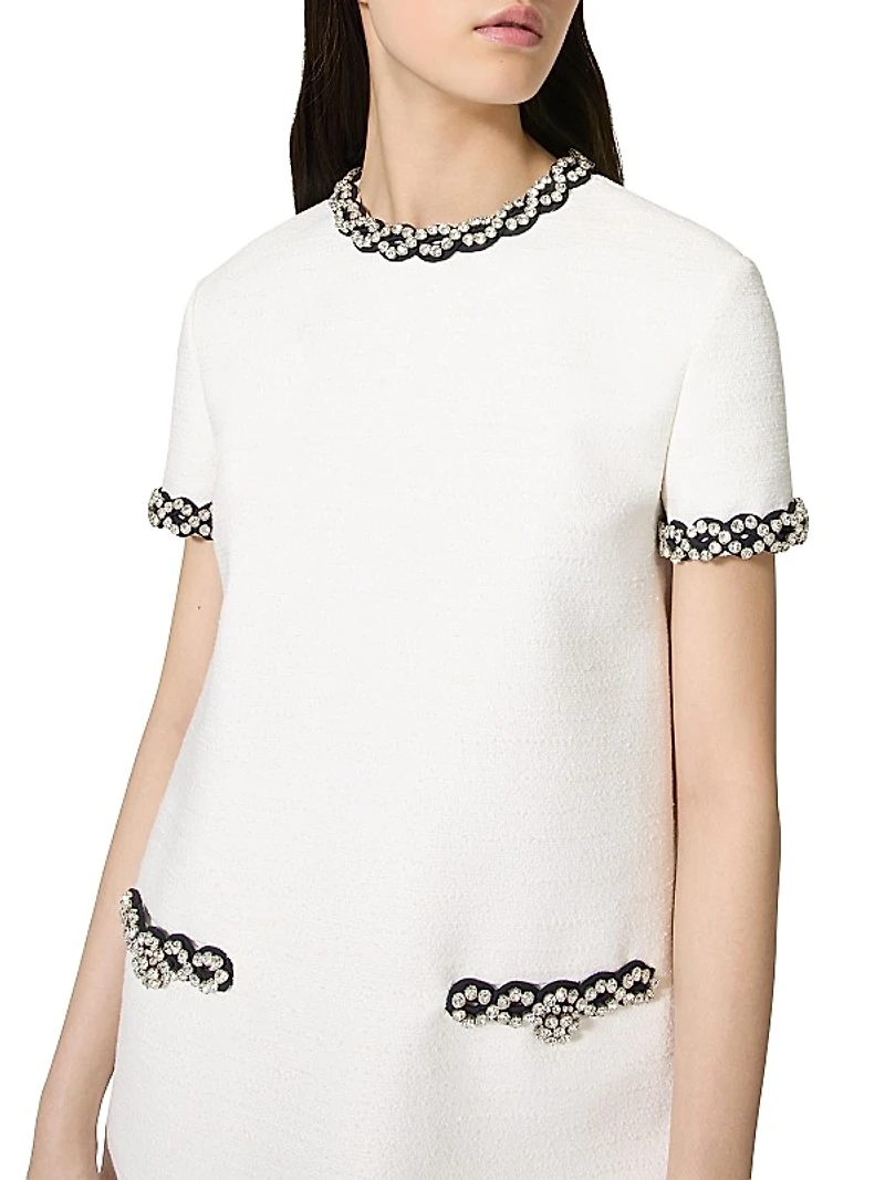 Embroidered Crisp Tweed Short Dress