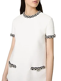 Embroidered Crisp Tweed Short Dress