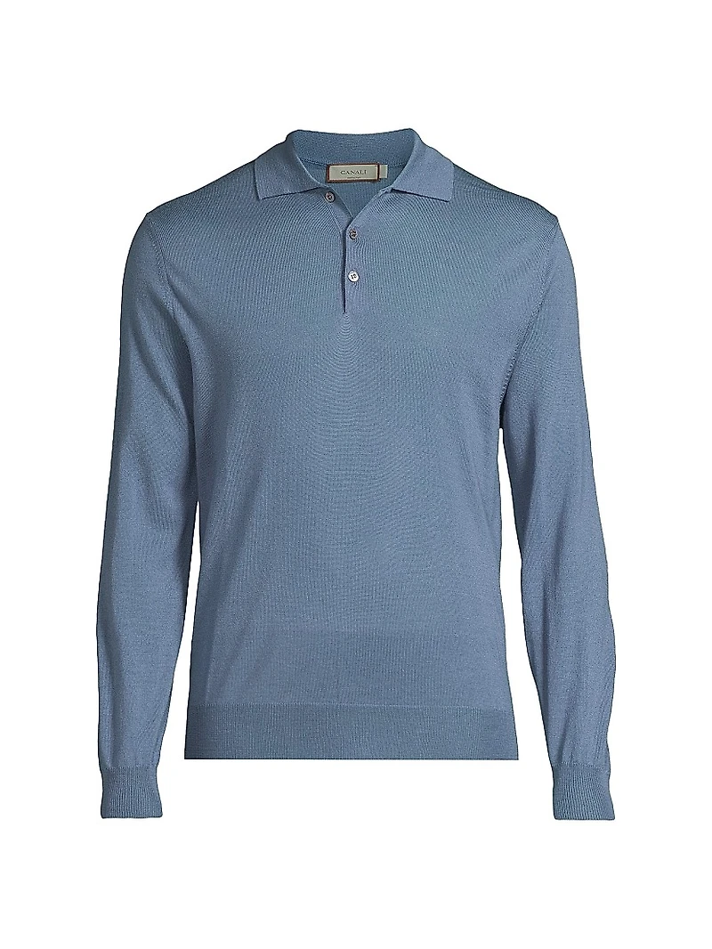 Wool Long-Sleeve Polo Shirt