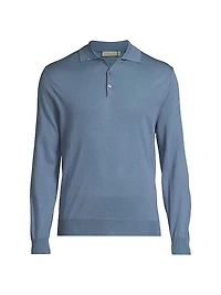 Wool Long-Sleeve Polo Shirt