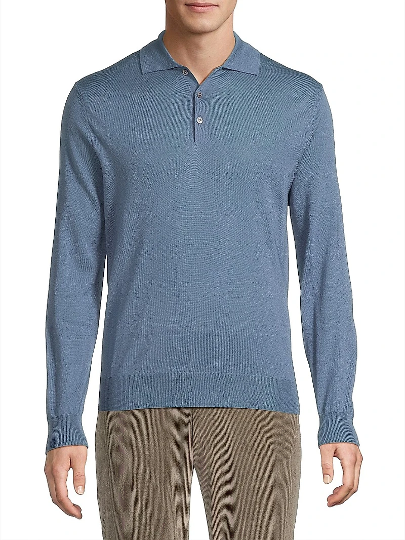 Wool Long-Sleeve Polo Shirt
