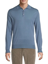 Wool Long-Sleeve Polo Shirt
