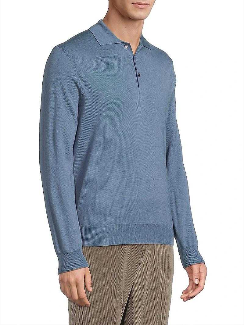 Wool Long-Sleeve Polo Shirt