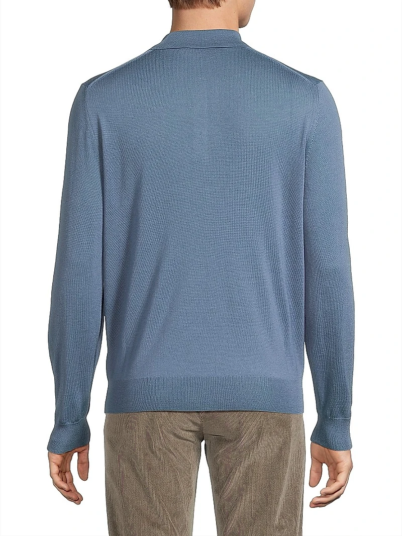 Wool Long-Sleeve Polo Shirt