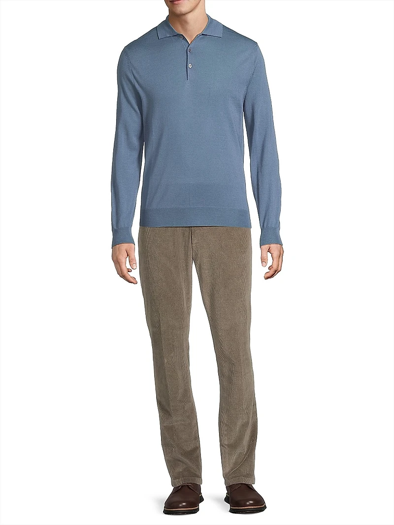 Wool Long-Sleeve Polo Shirt