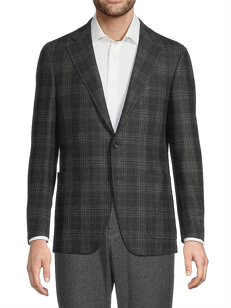 Plaid Wool Trim-Fit Sportcoat