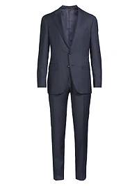 Windowpane Check Wool Trim-Fit Single-Breasted Suit