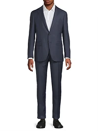 Windowpane Check Wool Trim-Fit Single-Breasted Suit