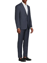 Windowpane Check Wool Trim-Fit Single-Breasted Suit