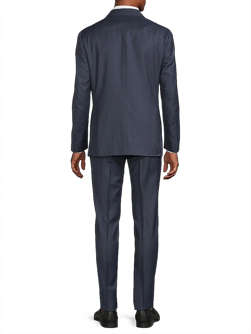 Windowpane Check Wool Trim-Fit Single-Breasted Suit