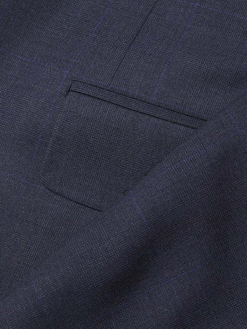 Windowpane Check Wool Trim-Fit Single-Breasted Suit