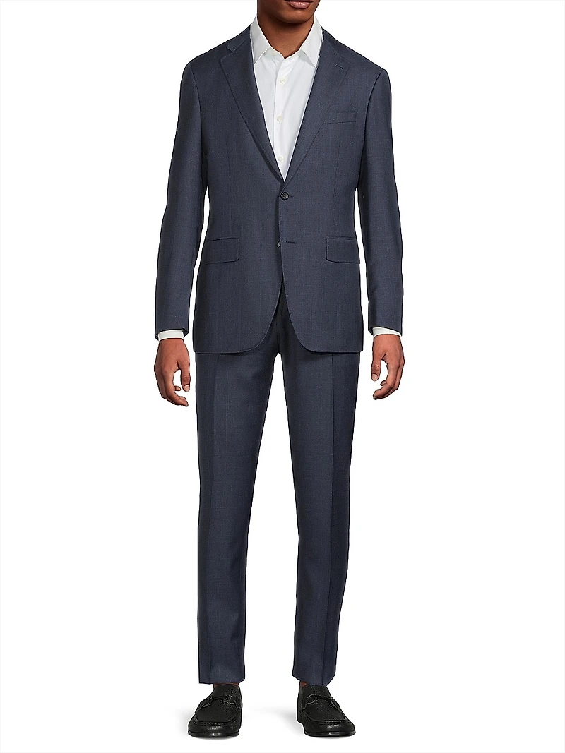 Windowpane Check Wool Trim-Fit Single-Breasted Suit