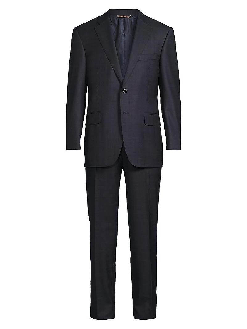 Plaid Wool Trim-Fit Suit