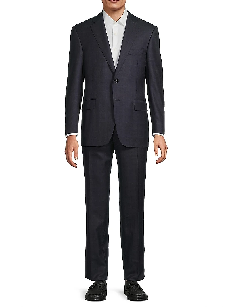 Plaid Wool Trim-Fit Suit