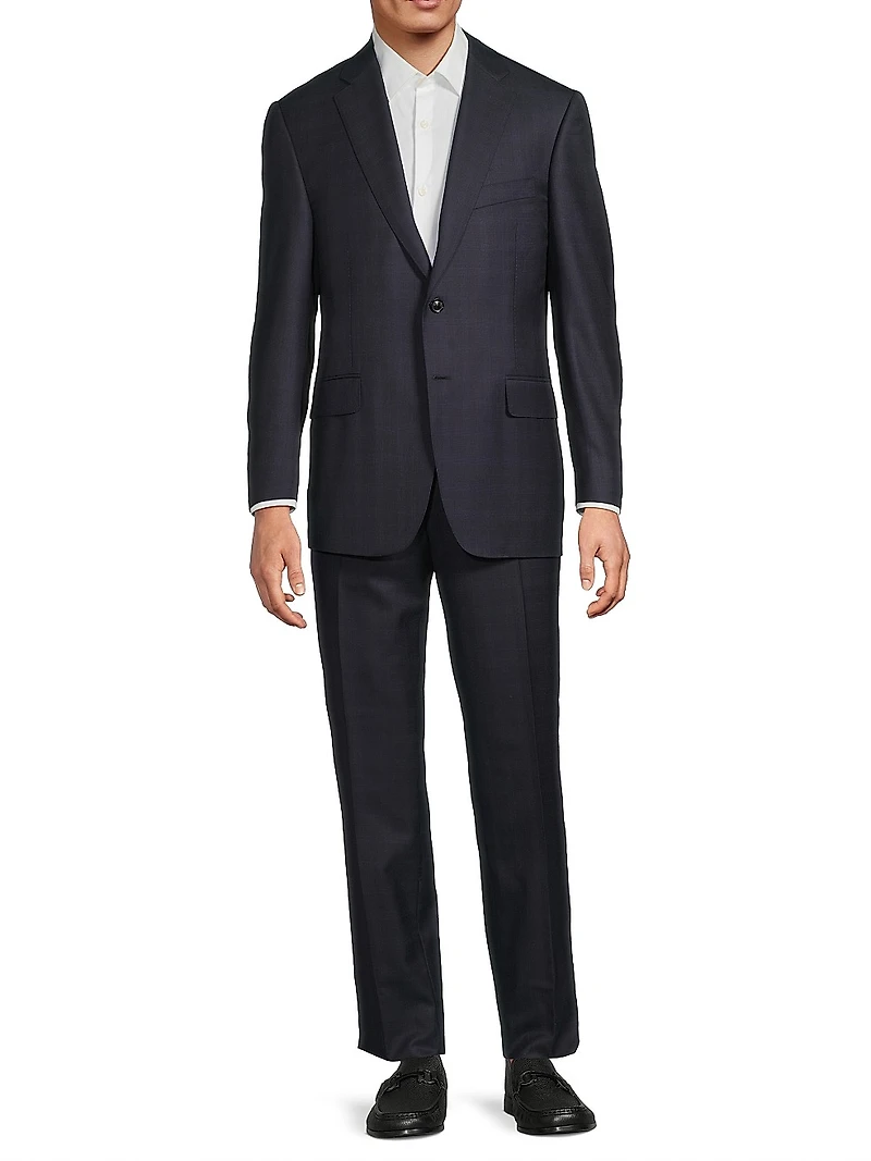 Plaid Wool Trim-Fit Suit