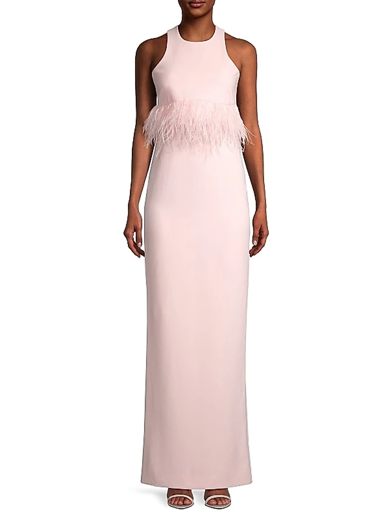 Kellen Faux-Feather Sleeveless Gown