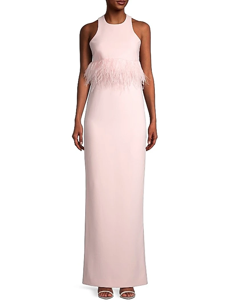 Kellen Faux-Feather Sleeveless Gown