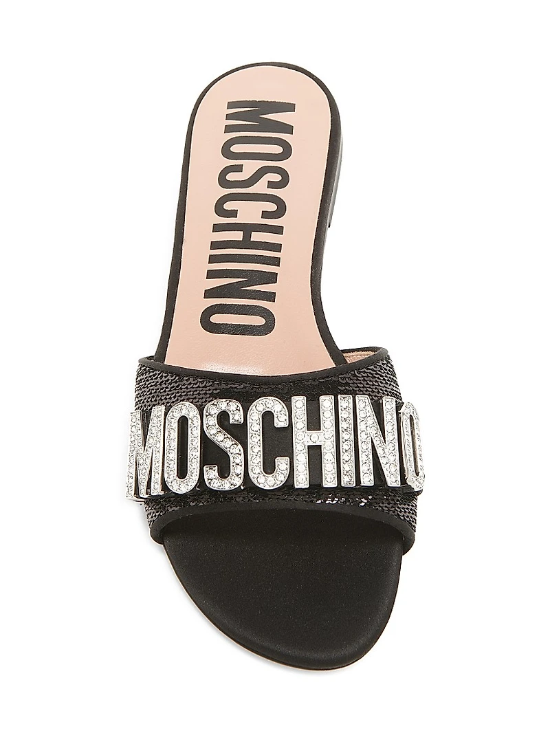 Sequin & Crystal-Embellished Mules