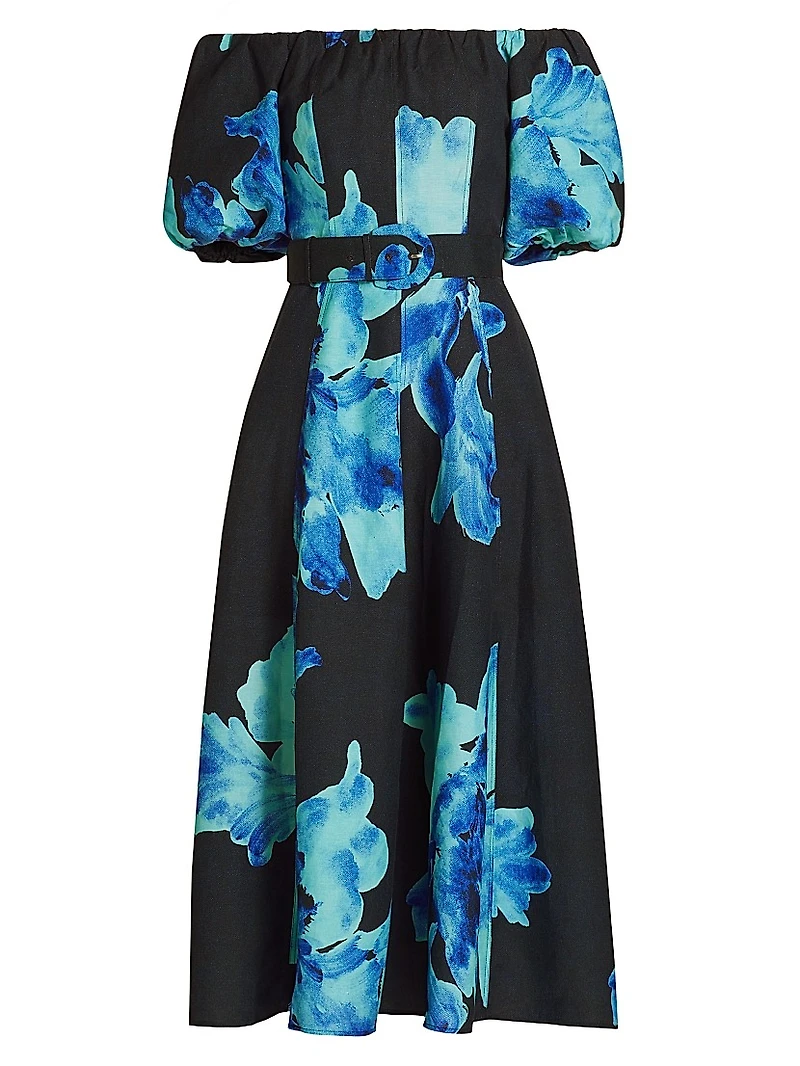 Santha Floral Off-the-Shoulder Midi-Dress