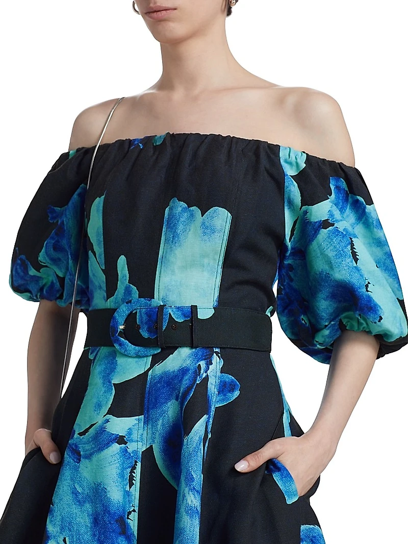 Santha Floral Off-the-Shoulder Midi-Dress