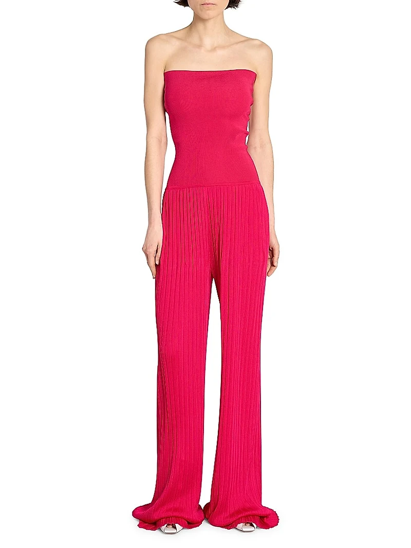 Strapless Plissé Jumpsuit