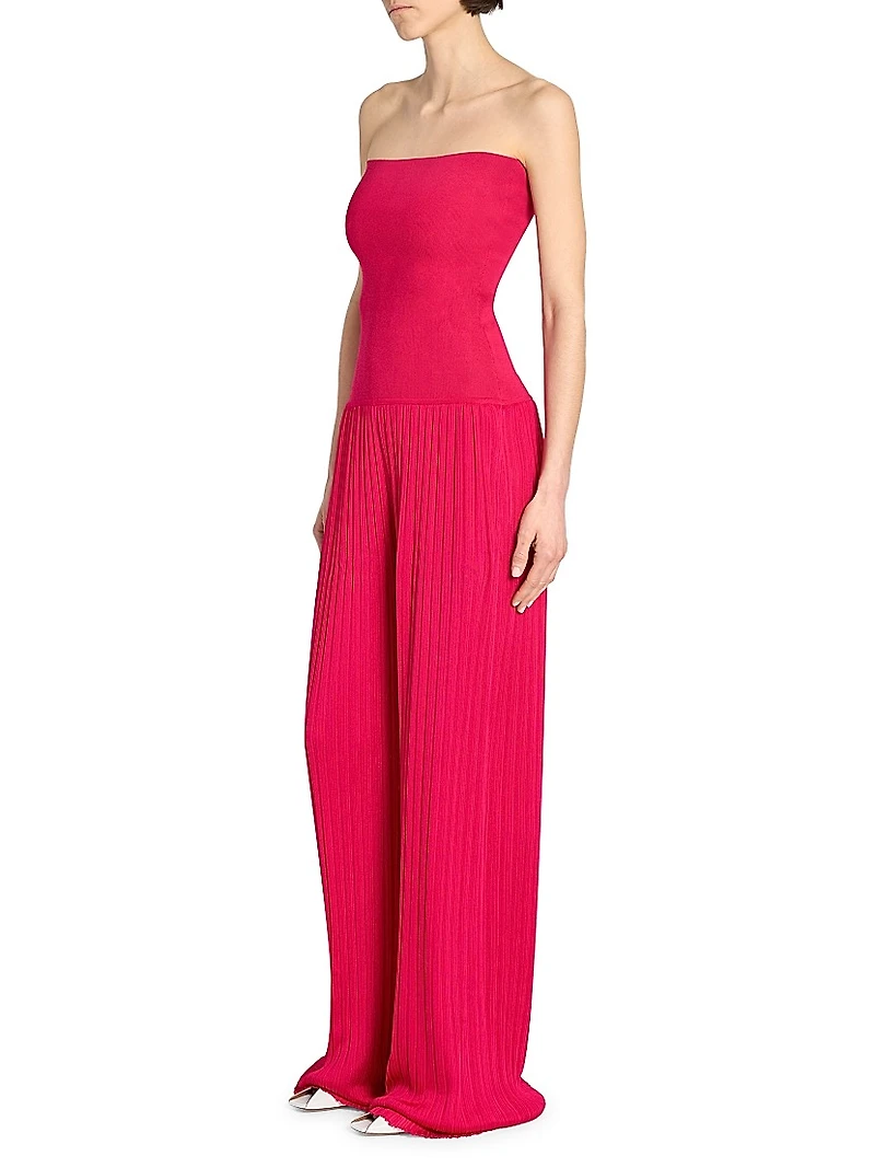Strapless Plissé Jumpsuit
