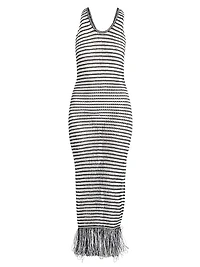 Striped Knit Fringe Maxi Dress