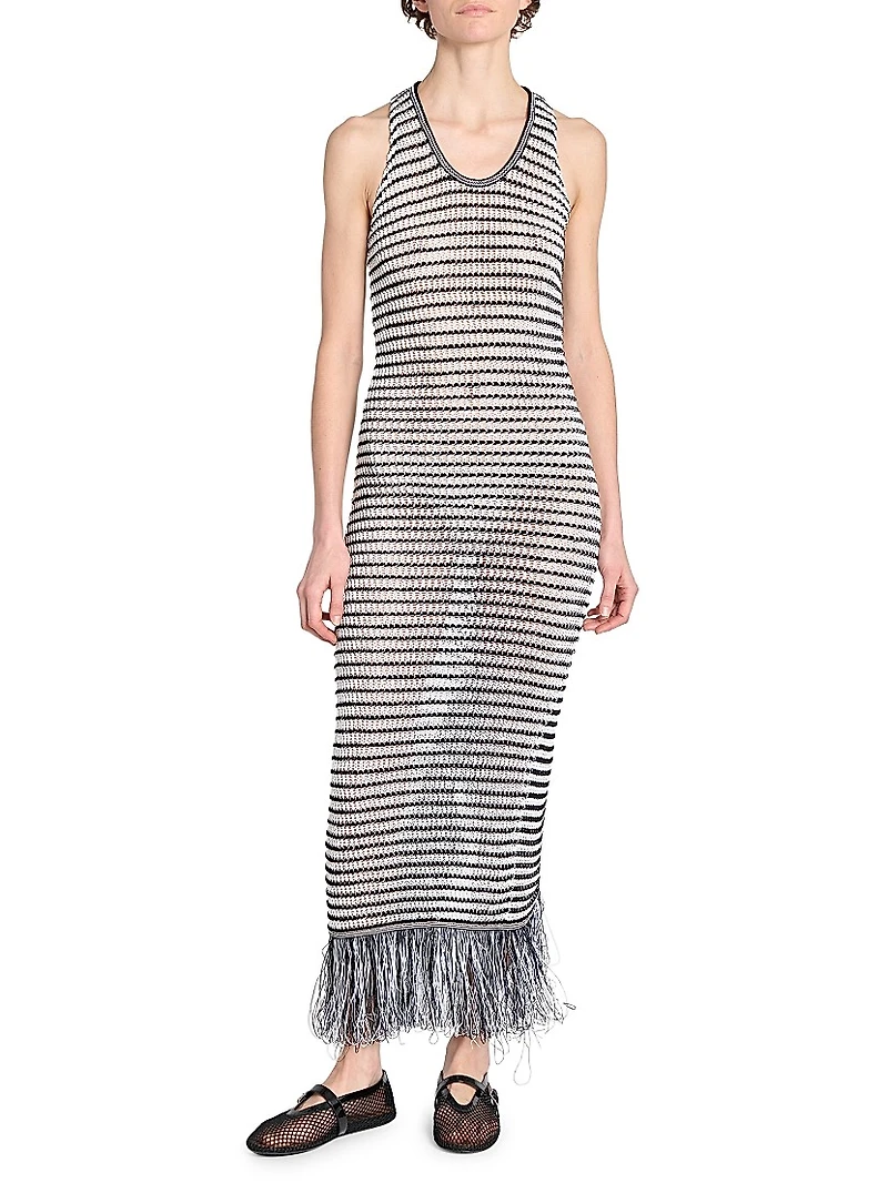 Striped Knit Fringe Maxi Dress