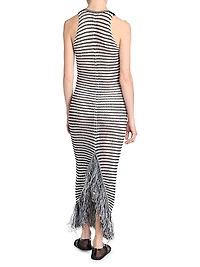 Striped Knit Fringe Maxi Dress