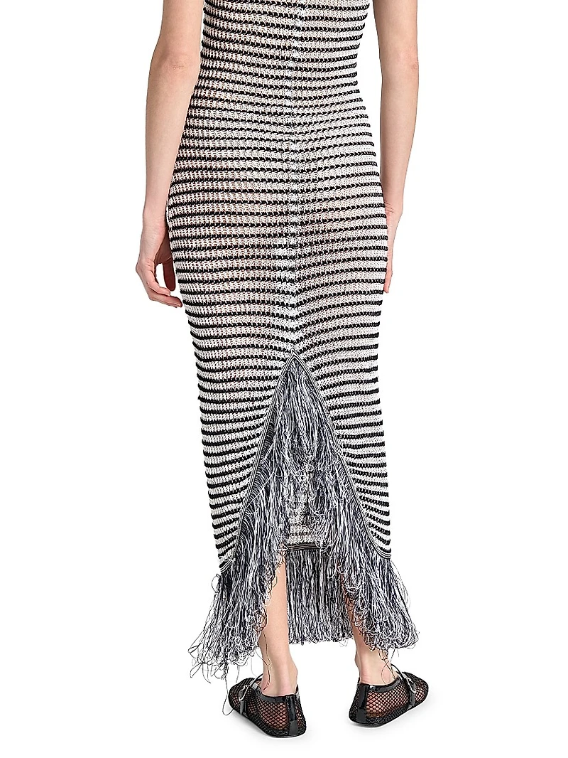 Striped Knit Fringe Maxi Dress
