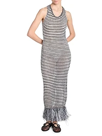 Striped Knit Fringe Maxi Dress