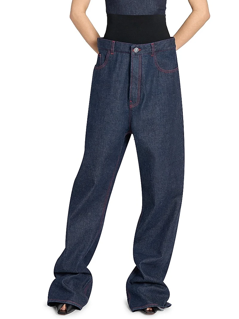 Banded Baggy Wide-Leg Jeans