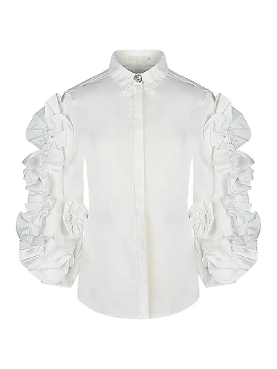 Isadora Poplin Ruffle-Sleeve Shirt