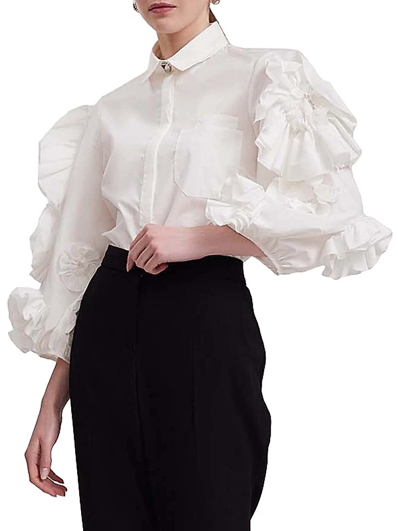 Isadora Poplin Ruffle-Sleeve Shirt