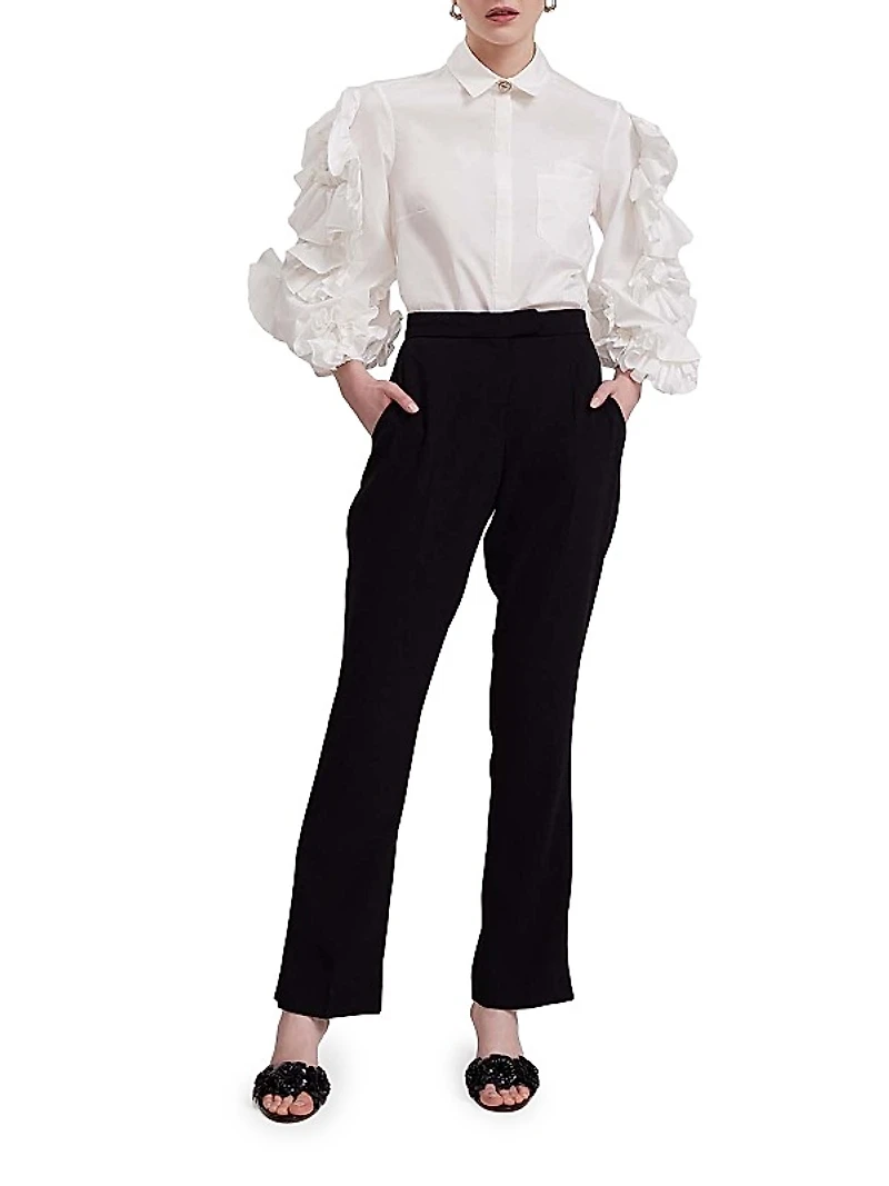 Isadora Poplin Ruffle-Sleeve Shirt