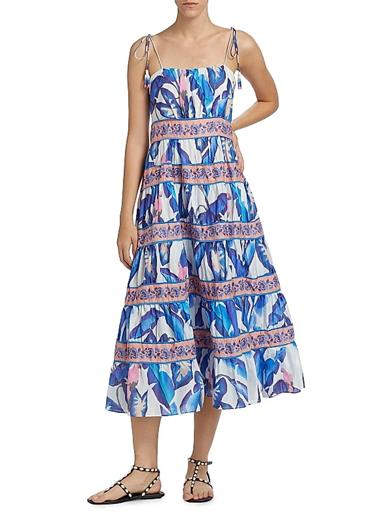 Foliage Cotton Midi-Dress