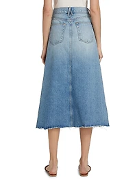 Faded Denim Midi-Skirt