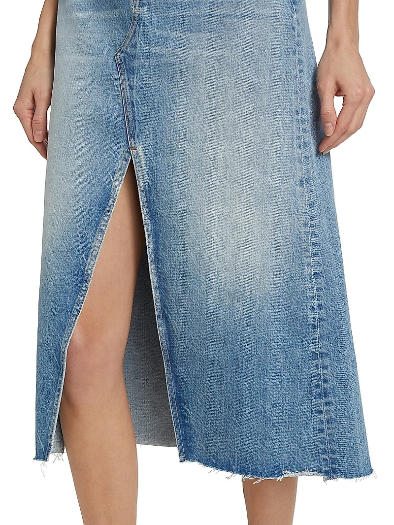 Faded Denim Midi-Skirt