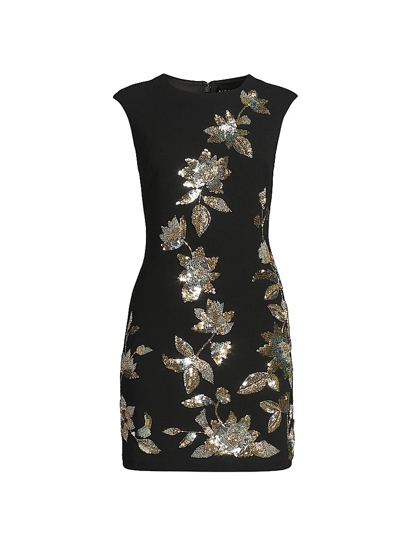 Floral Beaded Crepe Minidress