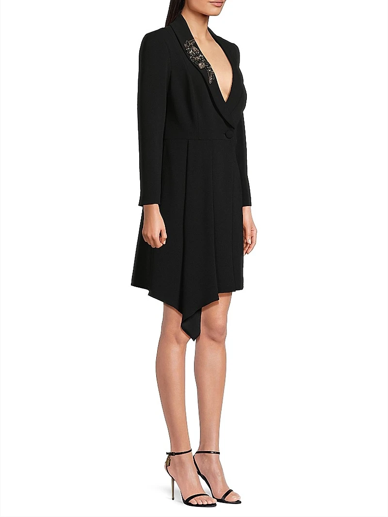 Beaded Stretch-Crêpe Blazer Minidress