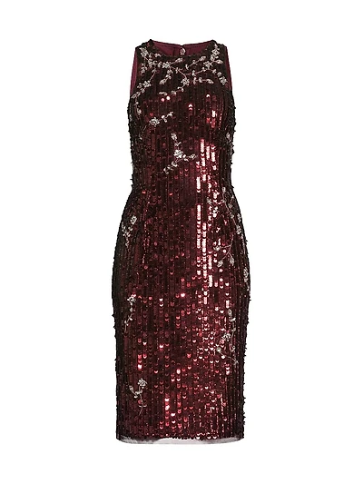 Floral Sequined Sleeveless Midi-Dress