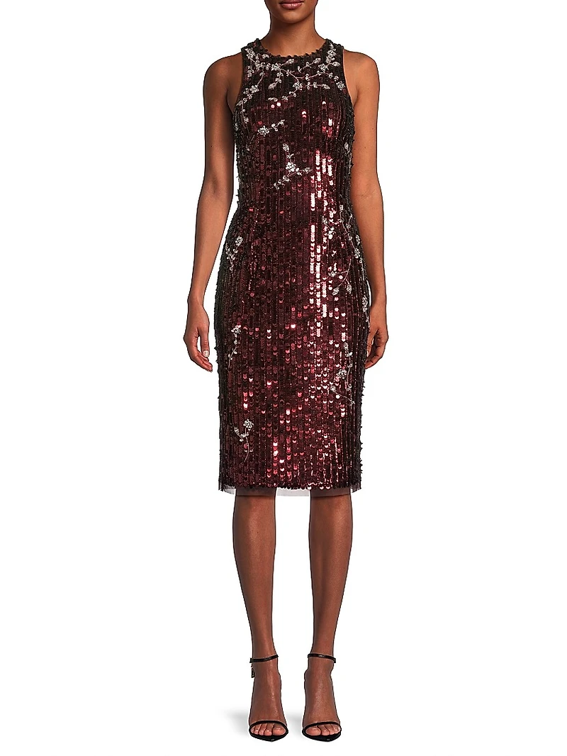 Floral Sequined Sleeveless Midi-Dress