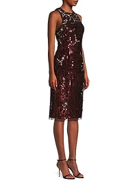 Floral Sequined Sleeveless Midi-Dress