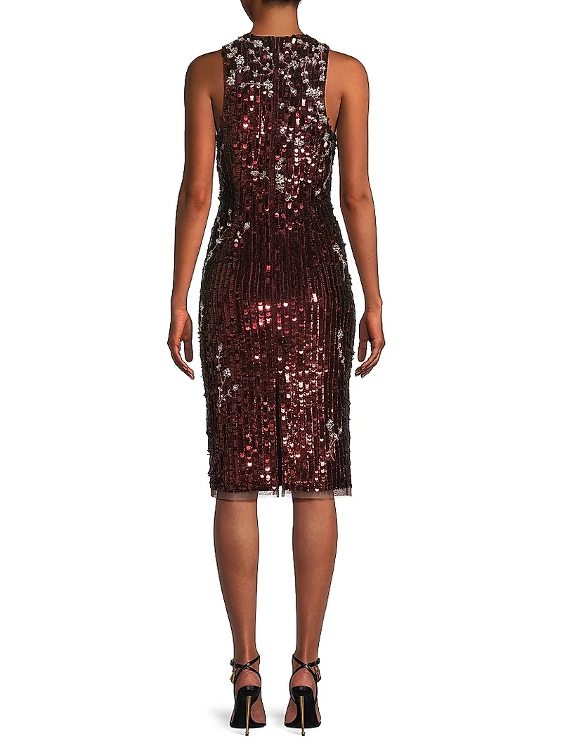 Floral Sequined Sleeveless Midi-Dress