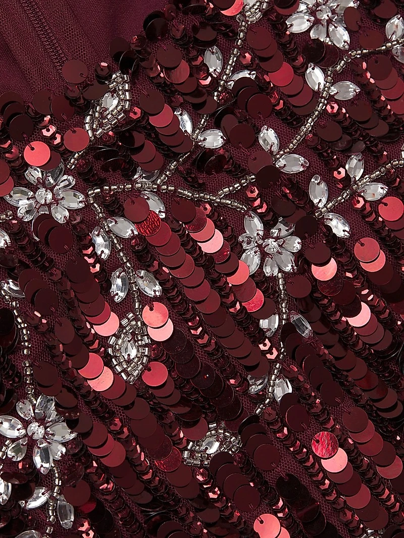 Floral Sequined Sleeveless Midi-Dress