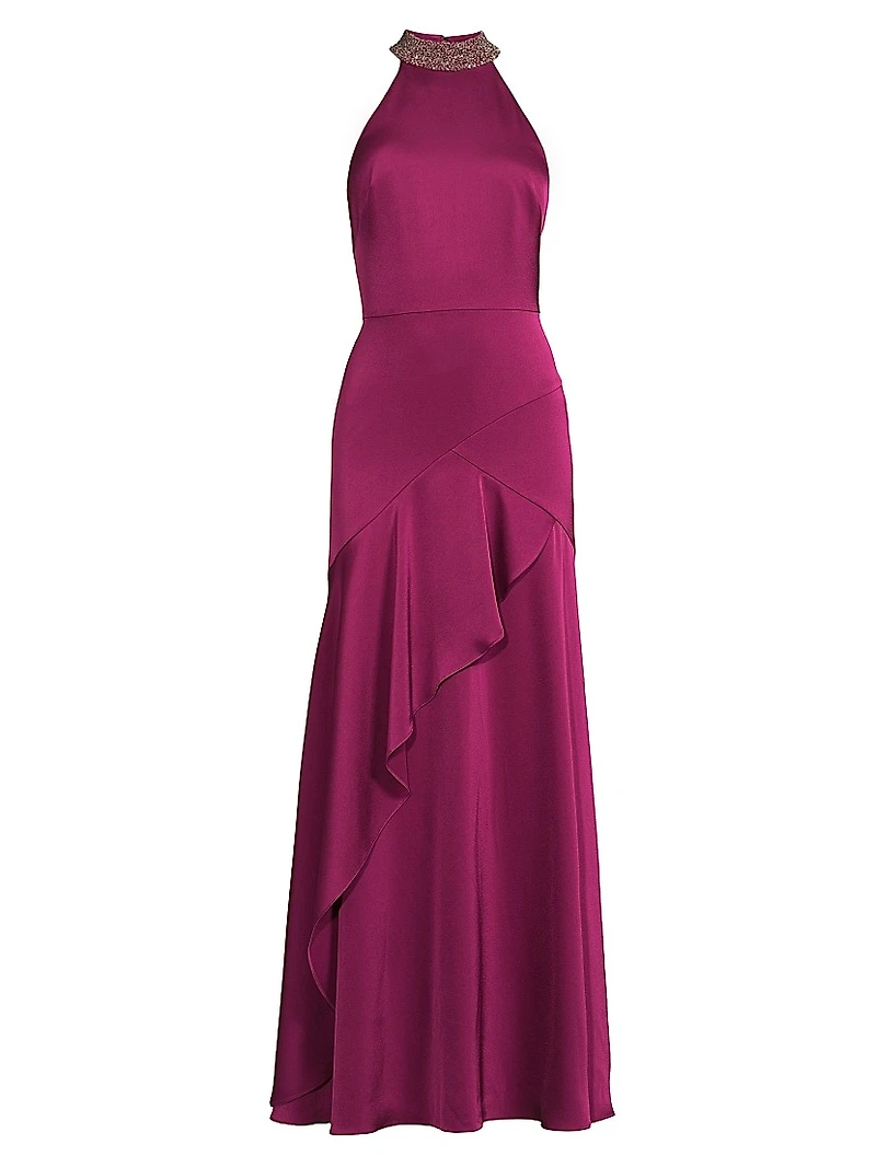 Crystal-Embellished Satin Sleeveless Mermaid Gown